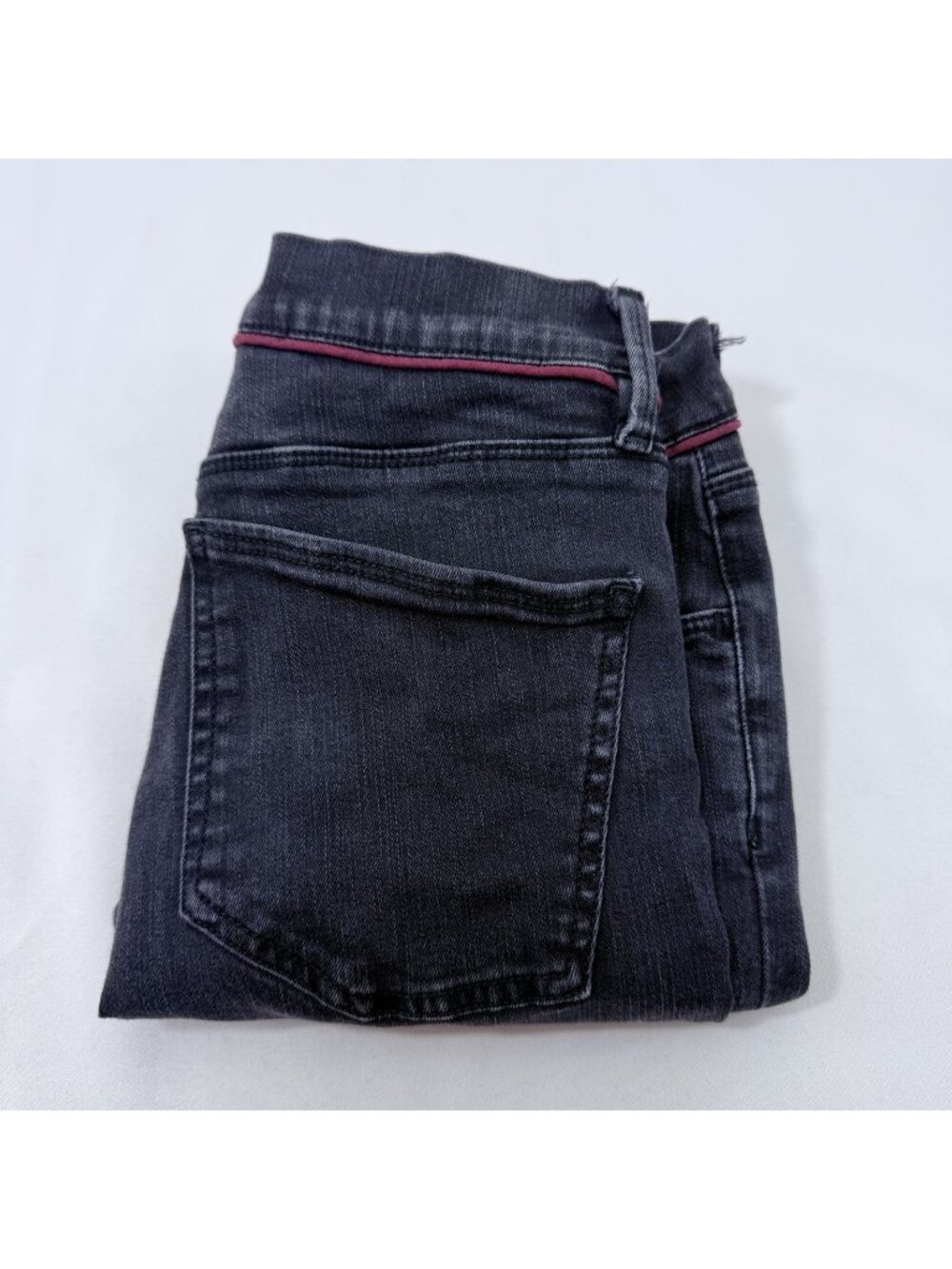 Brockenbow Paris Skinny Slim Jeans Women W24 Red Stripes Black Moto Biker Rock
